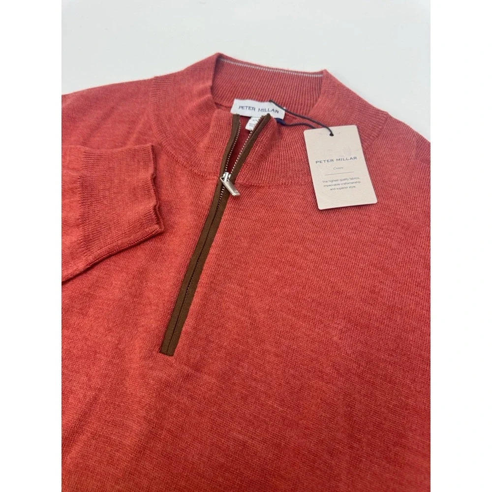 NWT‎ Peter Millar Autumn Crest Quarter Zip Wool Blend Sweater BURNT Red XXL $250